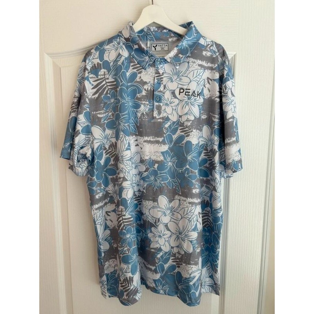 New With Tags XXL Men Yatta Golf Polo Short Tropical Mist Floral Hawaiian Vibe